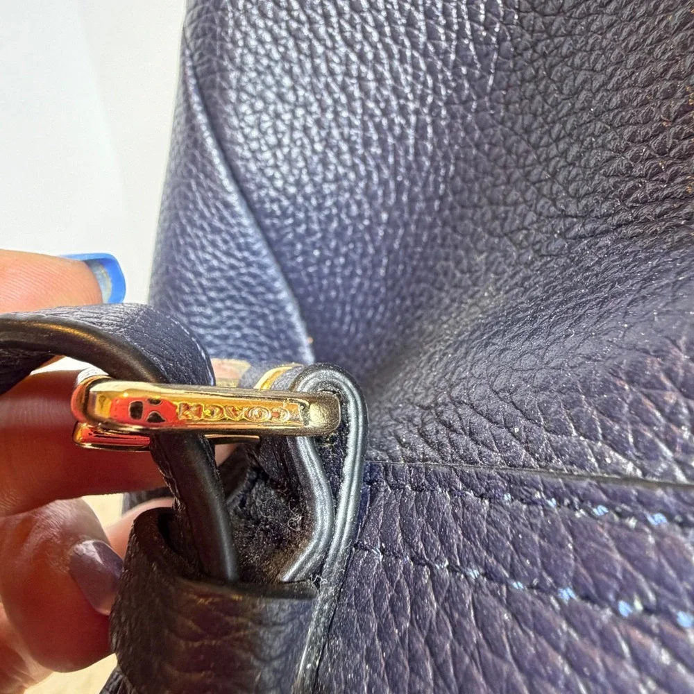 Coach Leather Mini Backpack Navy Blue Double Turnlock Rucksack Gold Hardware